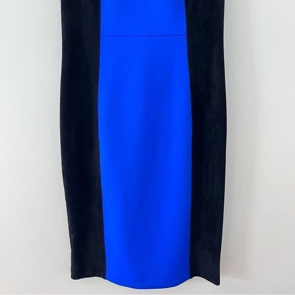 Calvin Klein Blue Scuba Knit Black Faux Suede Colorblock Sleeveless Sheath Dress - Picture 5 of 11